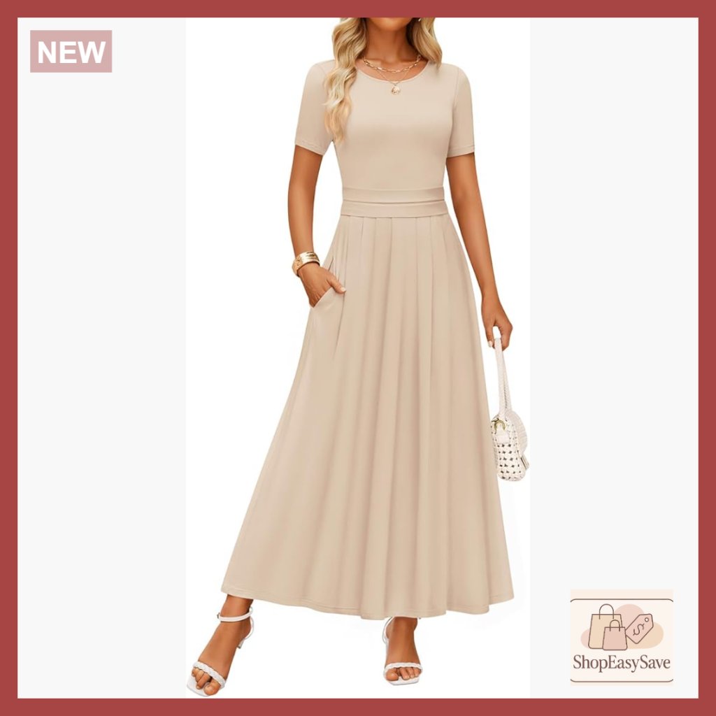 Summer Maxi Dress Casual Flowy A-Line With Pockets Pleated Chic Elegant